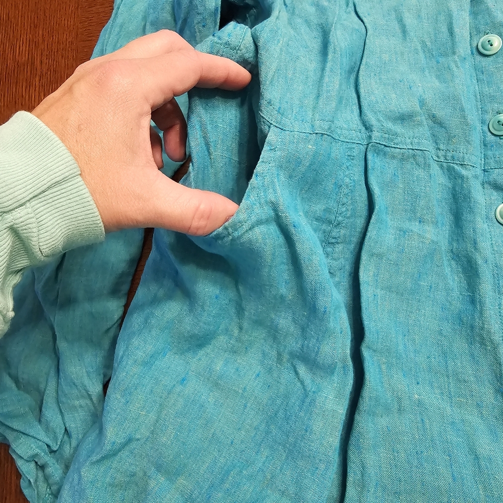 Flax Button Front 100% Linen Top Small - image 5